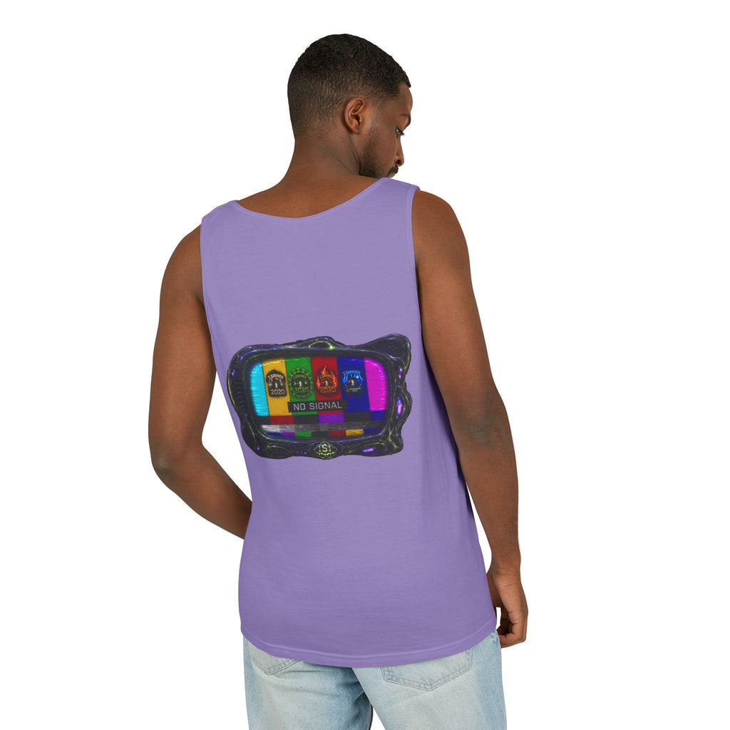 I Survived 2020 — "No Signal" Test Pattern Tee Alien Broadcast Finale Summer Premiere Unisex Garment-Dyed Tank Top