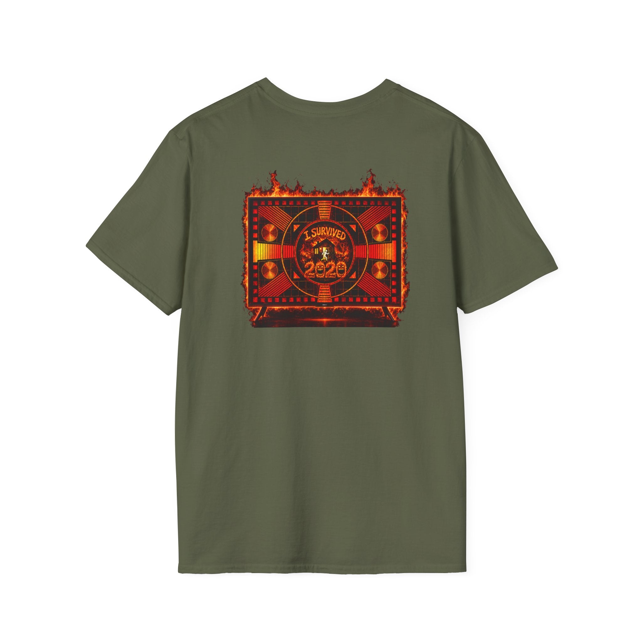 I Survived 2020 — "Please Stand By" Test Pattern Tee Wildfire Signal Edition Summer Premiere Unisex Softstyle T-Shirt