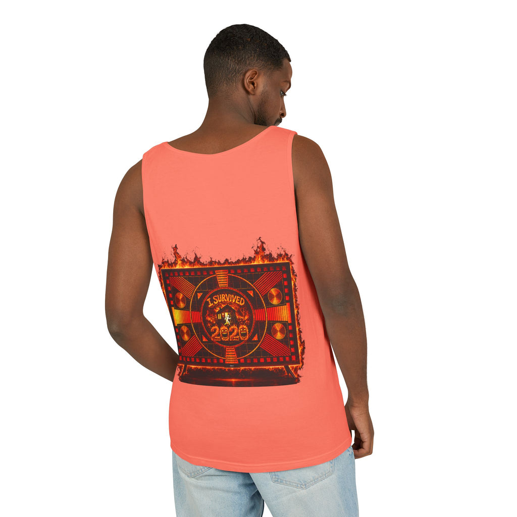 I Survived 2020 — "Please Stand By" Test Pattern Tee Wildfire Signal Edition Summer Premiere Unisex Garment-Dyed Tank Top