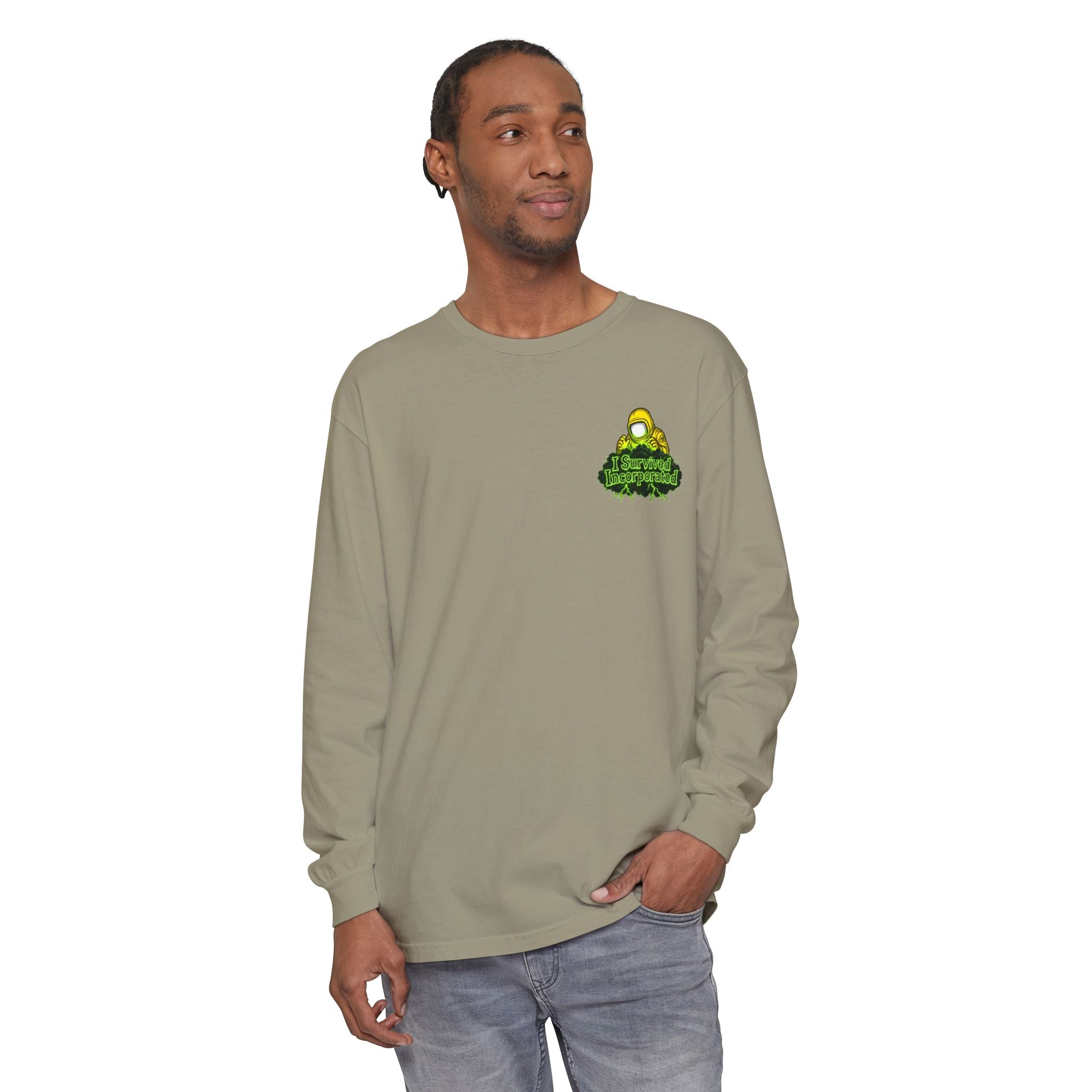 I Survived 2020 — "Please Stand By" Test Pattern Toxic Signal Tee Summer Premiere Unisex Garment-Dyed Long Sleeve T-Shirt