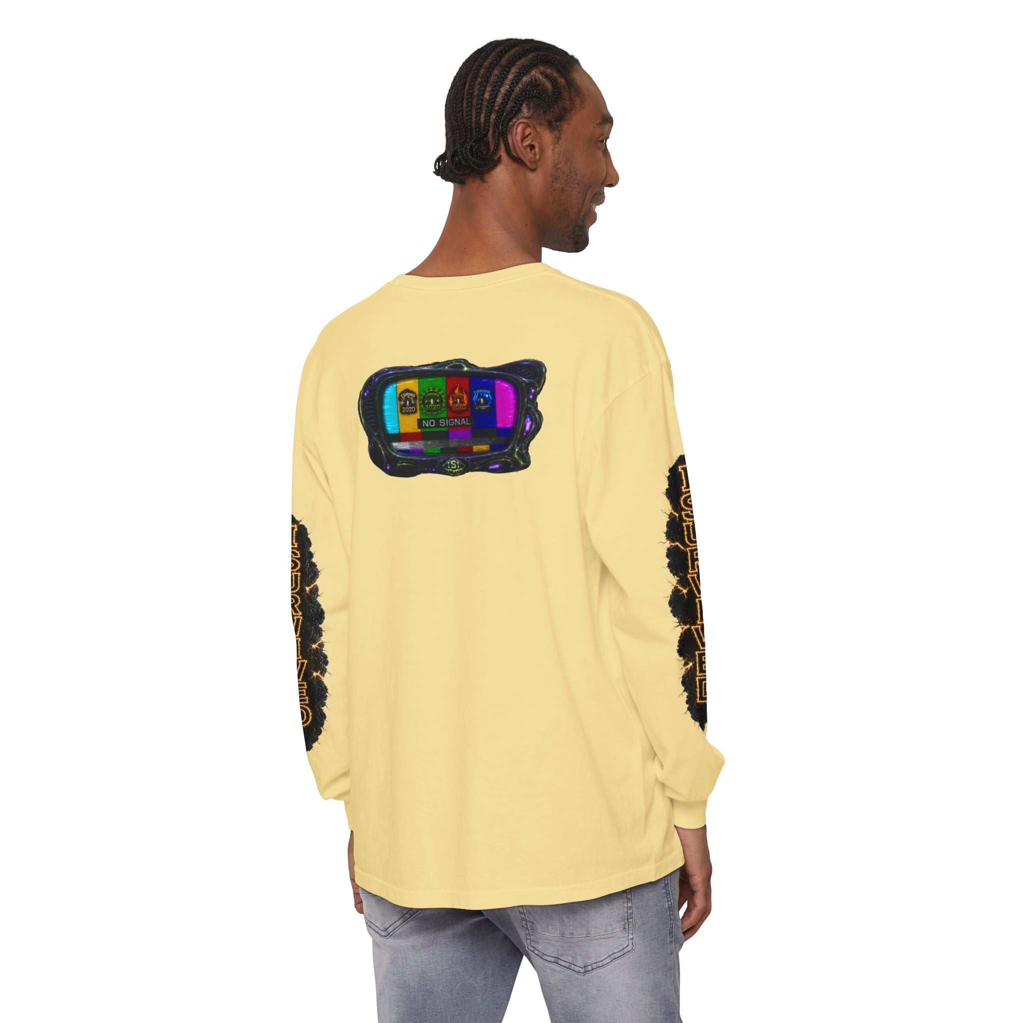 I Survived 2020 — "No Signal" Test Pattern Tee Special Edition Alien Broadcast Finale Summer Premiere Unisex Garment-Dyed Long Sleeve T-Shirt