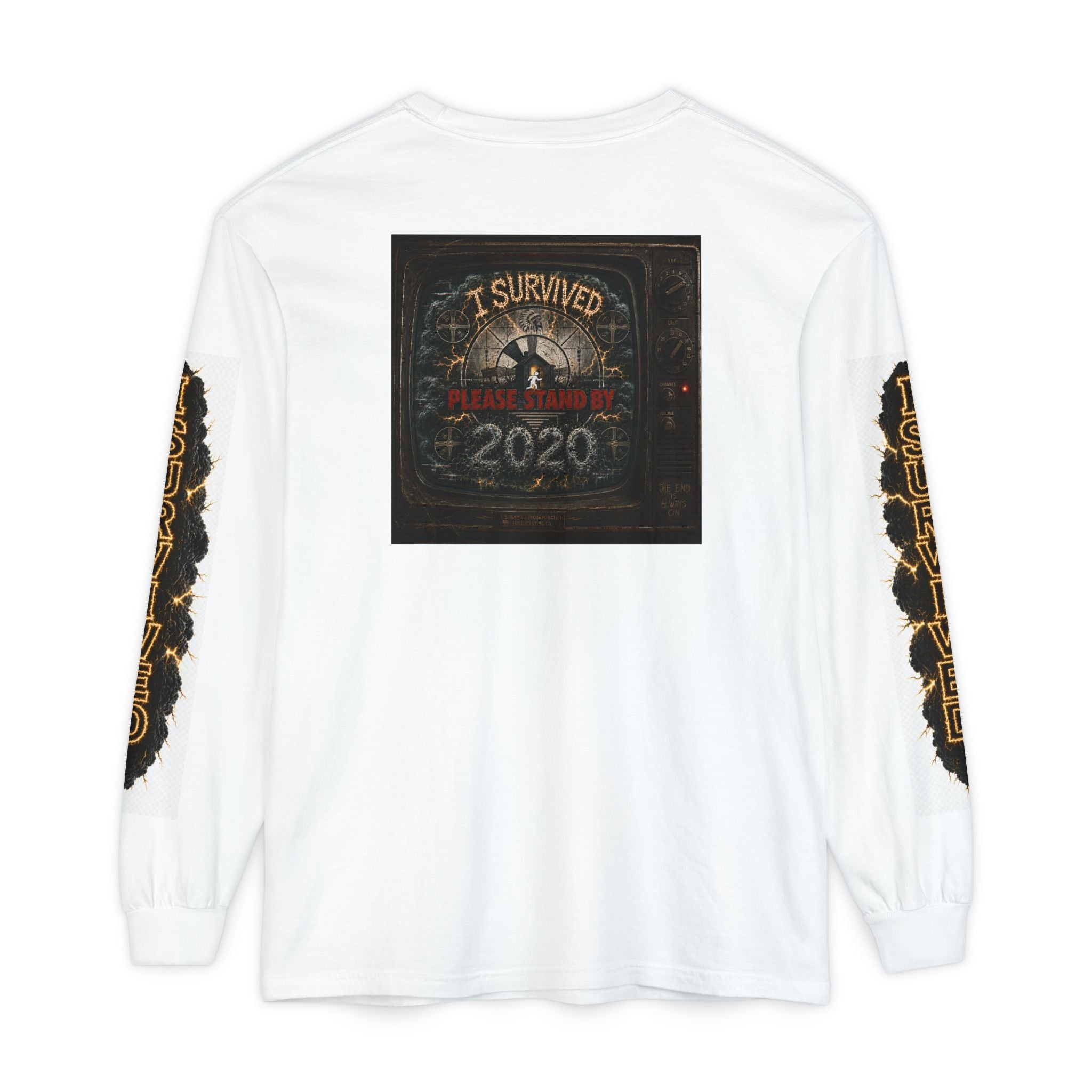 I Survived 2020 — "Please Stand By" Test Pattern Tee Special Edition Summer Premier Unisex Garment-Dyed Long Sleeve T-Shirt