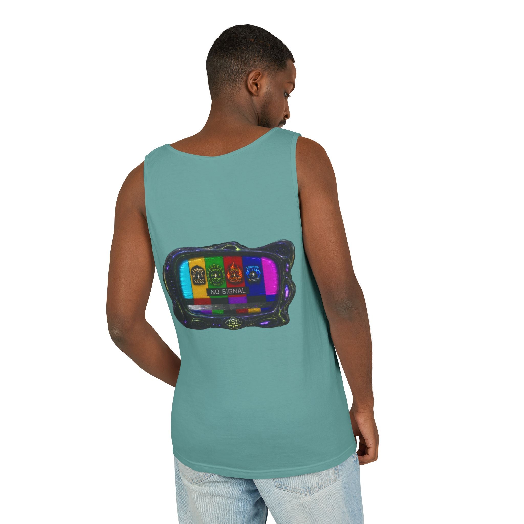 I Survived 2020 — "No Signal" Test Pattern Tee Alien Broadcast Finale Summer Premiere Unisex Garment-Dyed Tank Top