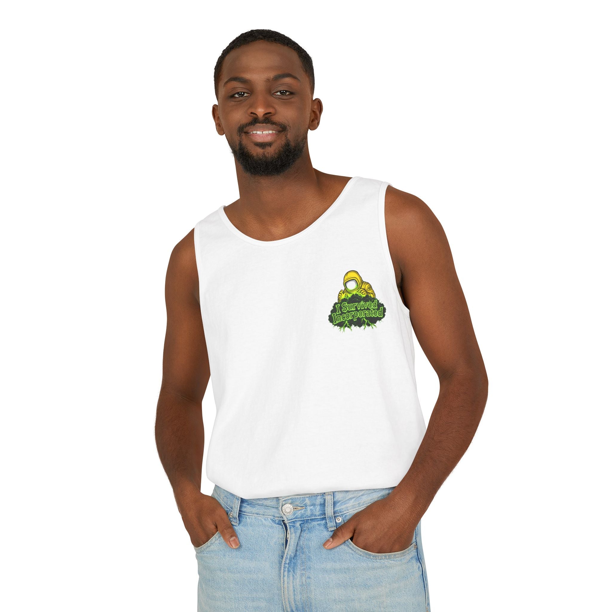 I Survived 2020 — "Please Stand By" Test Pattern Toxic Signal Tee Summer Premiere Unisex Garment-Dyed Tank Top
