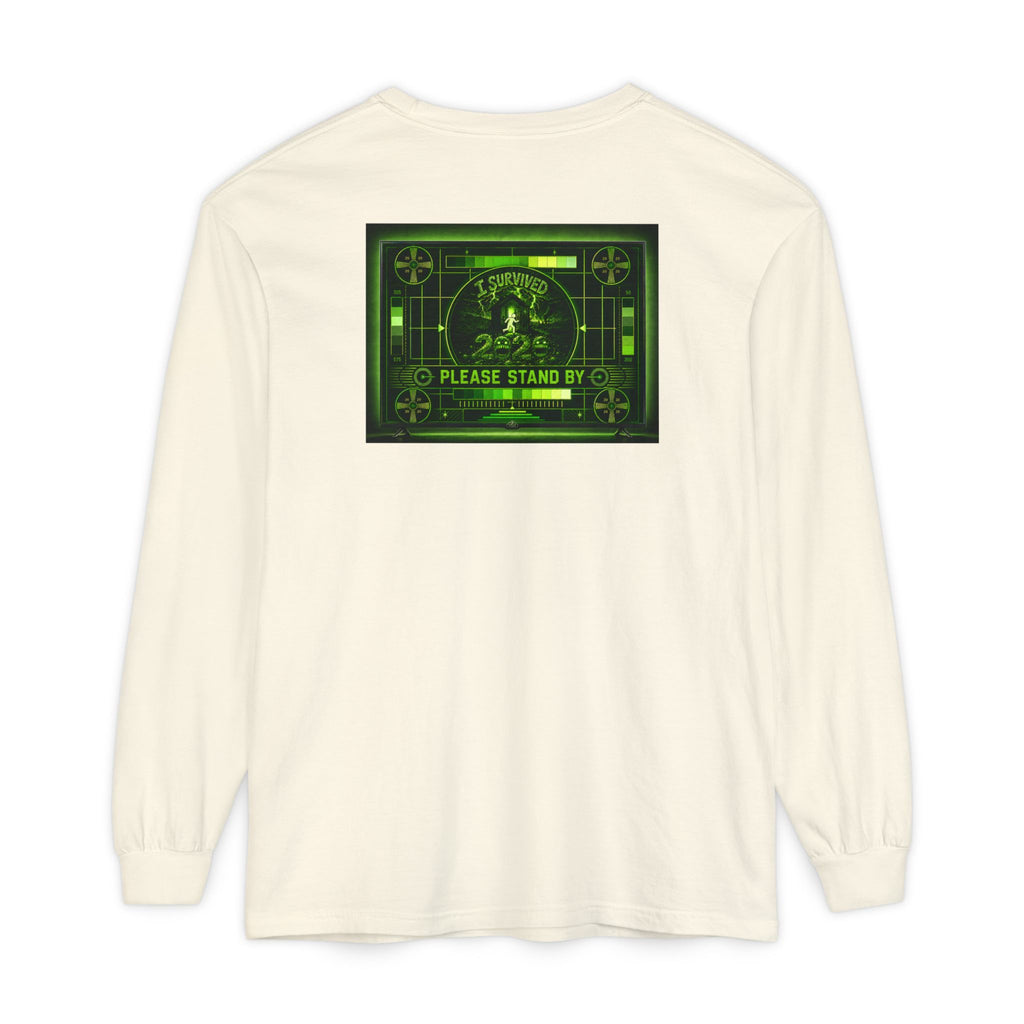 I Survived 2020 — "Please Stand By" Test Pattern Toxic Signal Tee Summer Premiere Unisex Garment-Dyed Long Sleeve T-Shirt