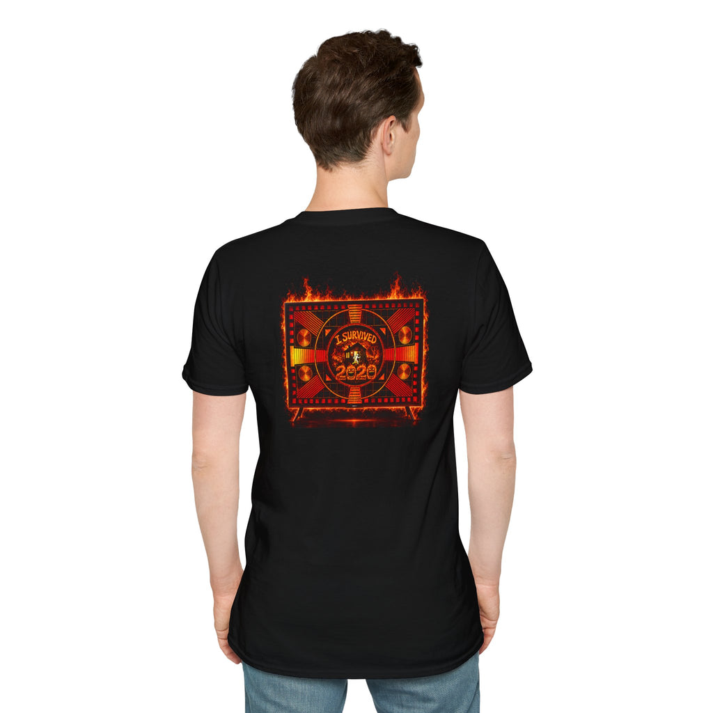 I Survived 2020 — "Please Stand By" Test Pattern Tee Wildfire Signal Edition Summer Premiere Unisex Softstyle T-Shirt
