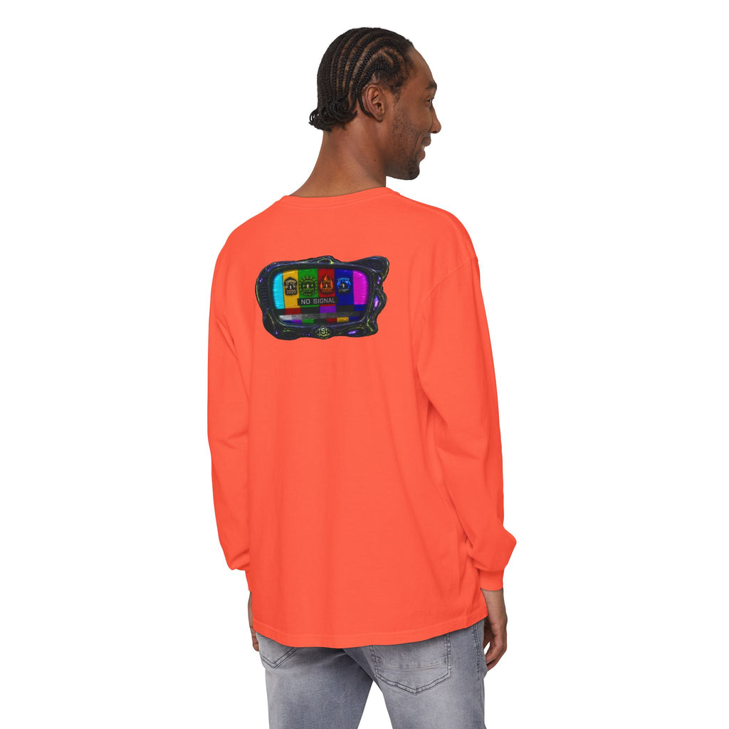 I Survived 2020 — "No Signal" Test Pattern Tee Alien Broadcast Finale Summer Premiere Garment-Dyed Long Sleeve T-Shirt