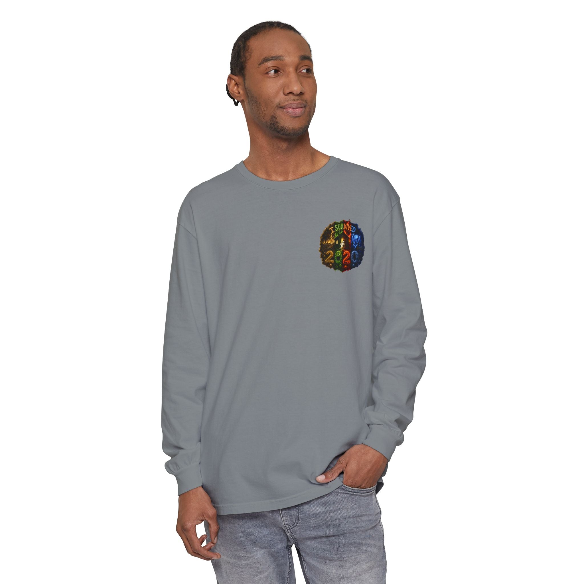 I Survived 2020 — "No Signal" Test Pattern Tee Alien Broadcast Finale Summer Premiere Garment-Dyed Long Sleeve T-Shirt