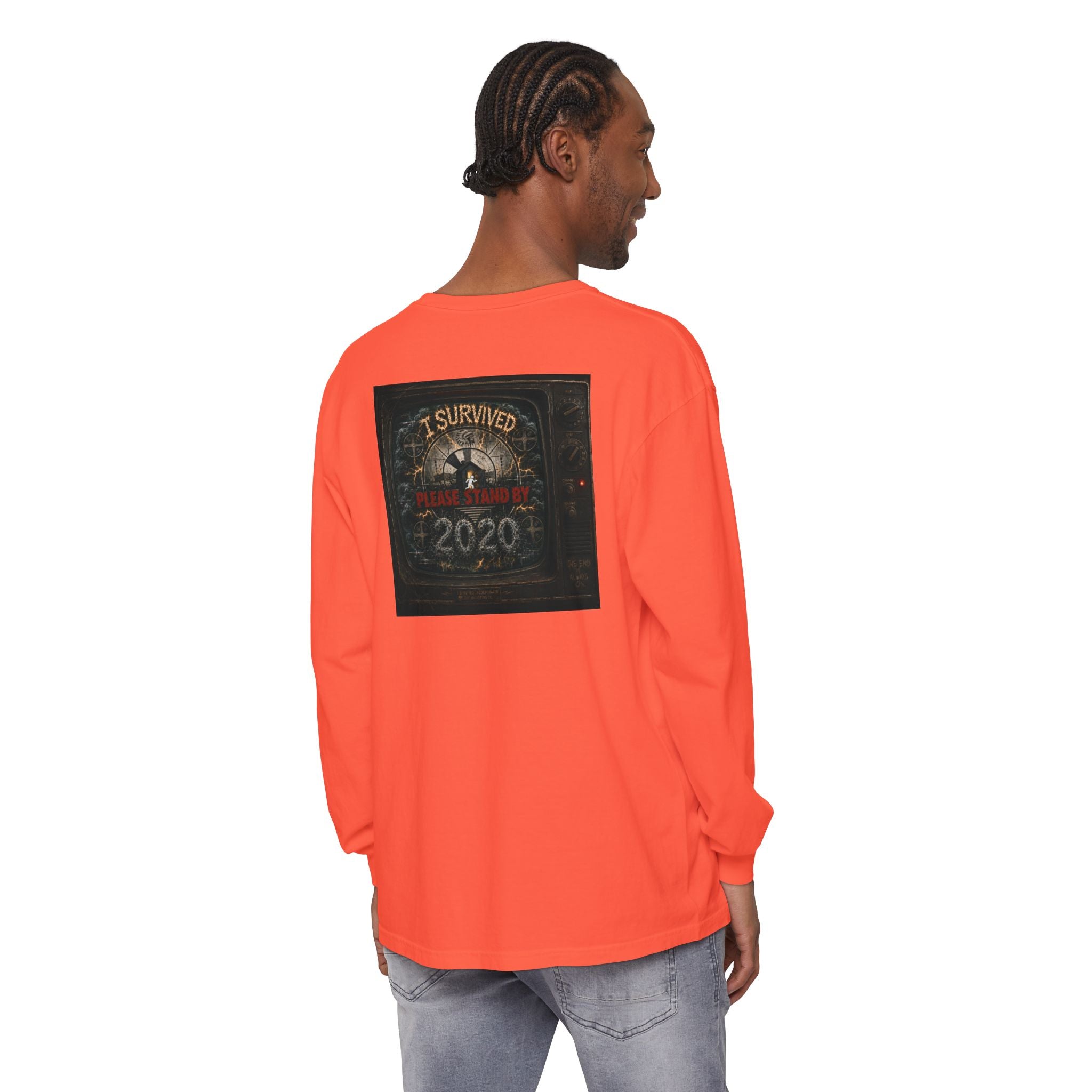 I Survived 2020 — "Please Stand By" Test Pattern Tee Summer Premier Unisex Garment-Dyed Long Sleeve T-Shirt