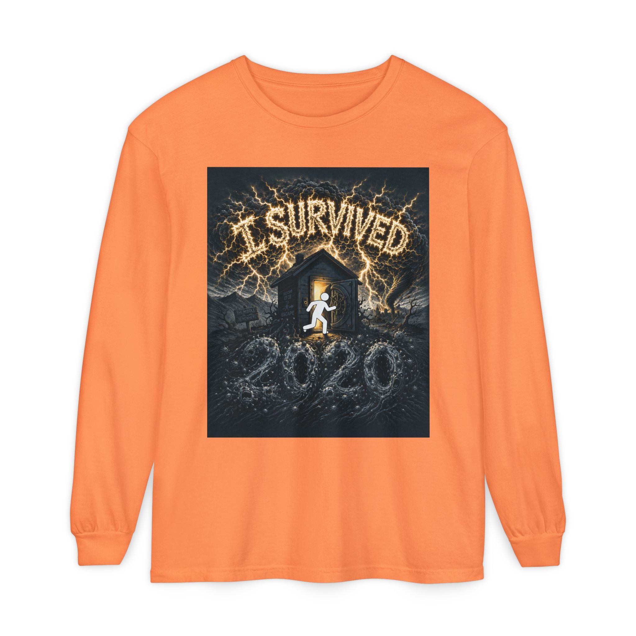I Survived 2020 — Original Design Teaser Tee | Season 1 Premiere Drop Unisex Garment-dyed Long Sleeve T-Shirt