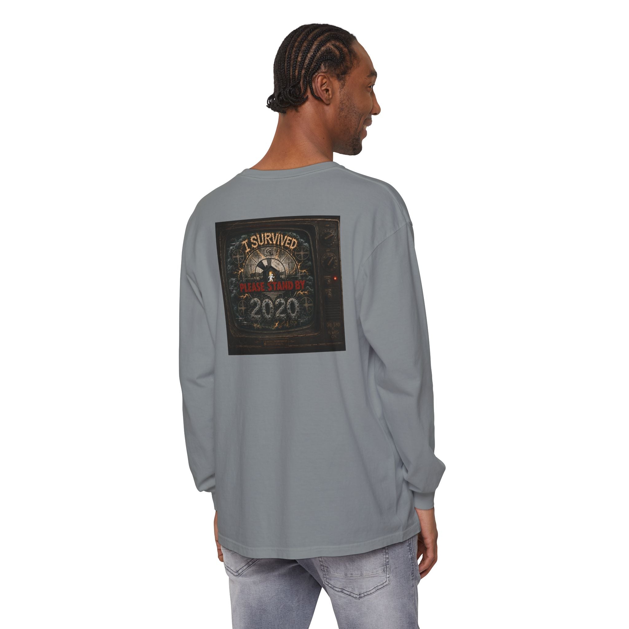 I Survived 2020 — "Please Stand By" Test Pattern Tee Summer Premier Unisex Garment-Dyed Long Sleeve T-Shirt