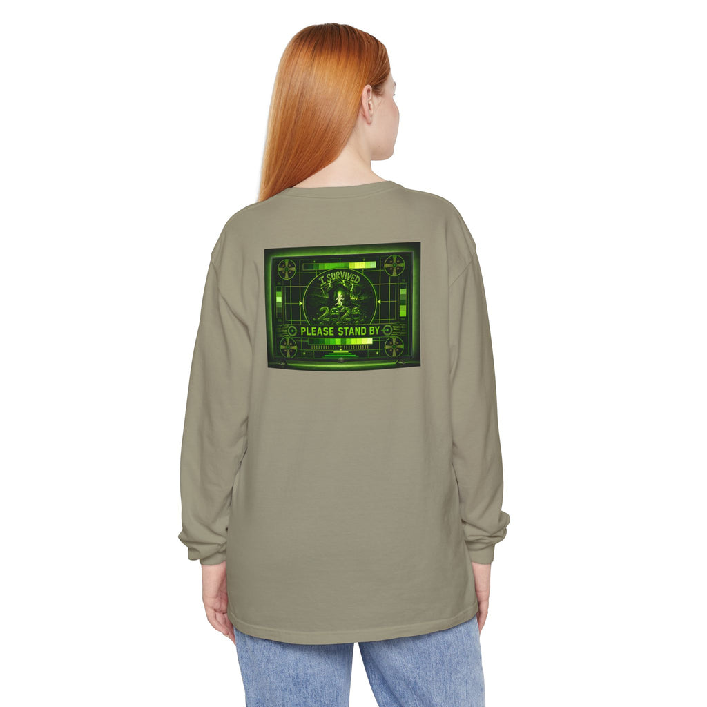 I Survived 2020 — "Please Stand By" Test Pattern Toxic Signal Tee Summer Premiere Unisex Garment-Dyed Long Sleeve T-Shirt
