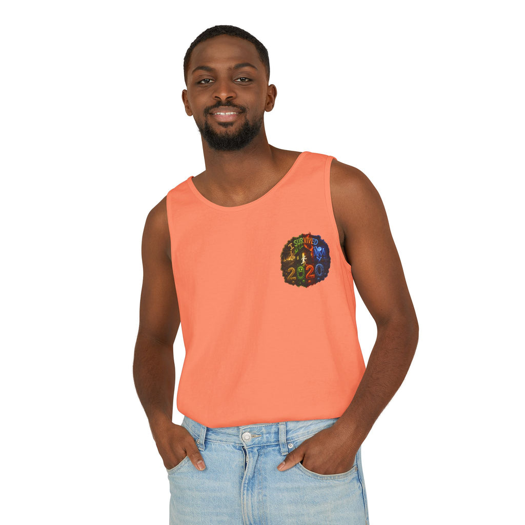 I Survived 2020 — "No Signal" Test Pattern Tee Alien Broadcast Finale Summer Premiere Unisex Garment-Dyed Tank Top