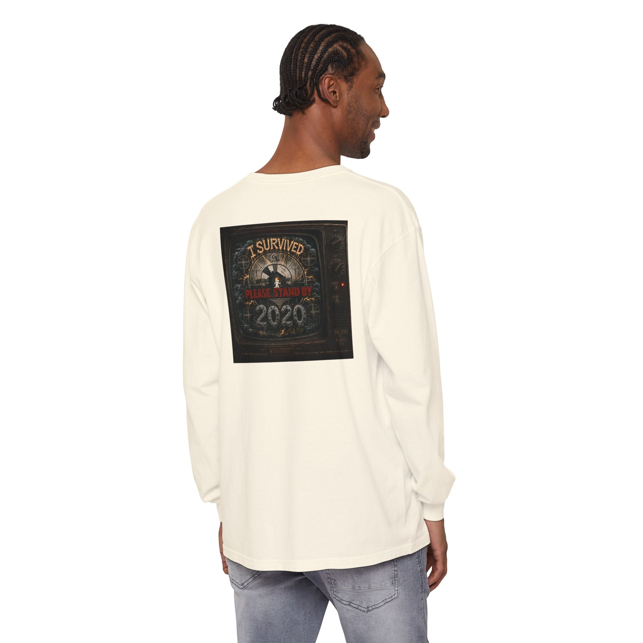 I Survived 2020 — "Please Stand By" Test Pattern Tee Summer Premier Unisex Garment-Dyed Long Sleeve T-Shirt