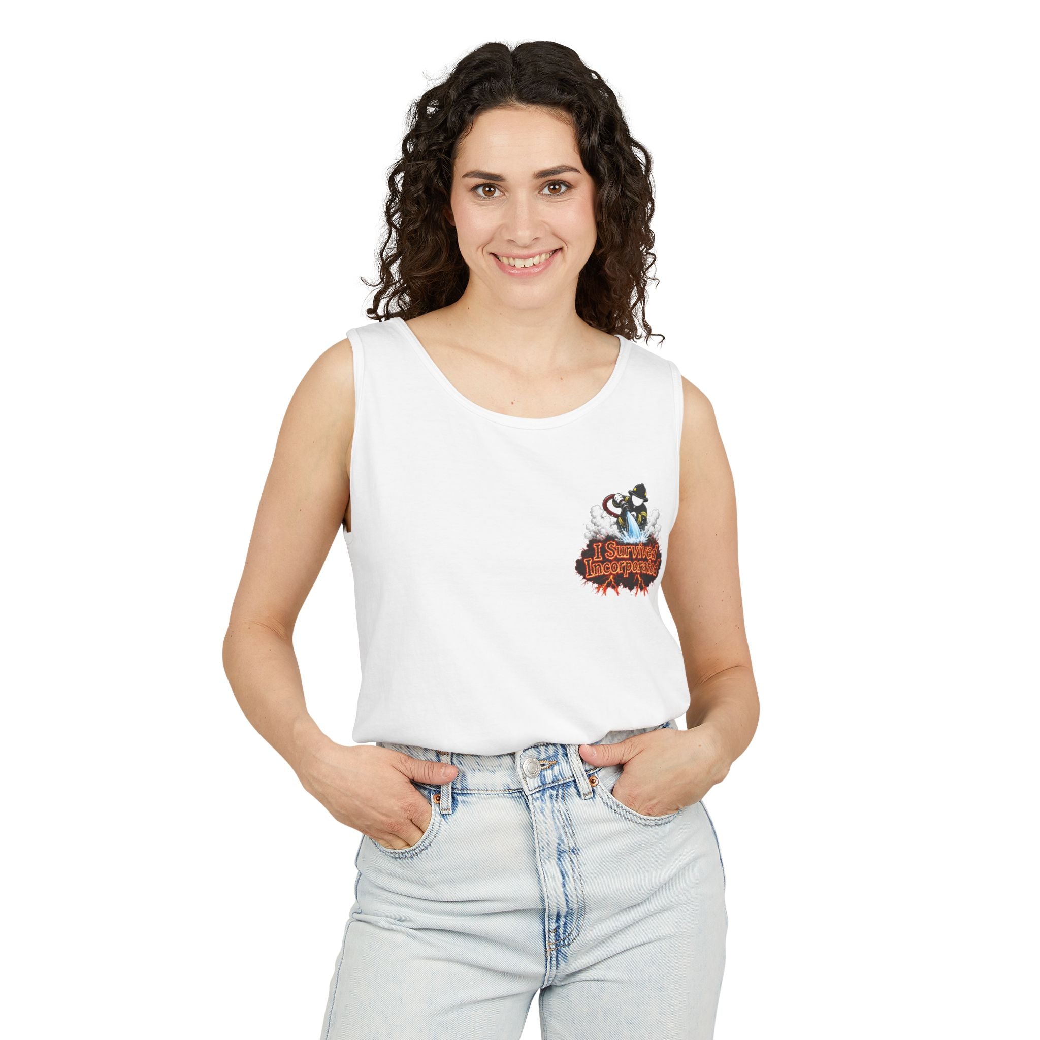 I Survived 2020 — "Please Stand By" Test Pattern Tee Wildfire Signal Edition Summer Premiere Unisex Garment-Dyed Tank Top