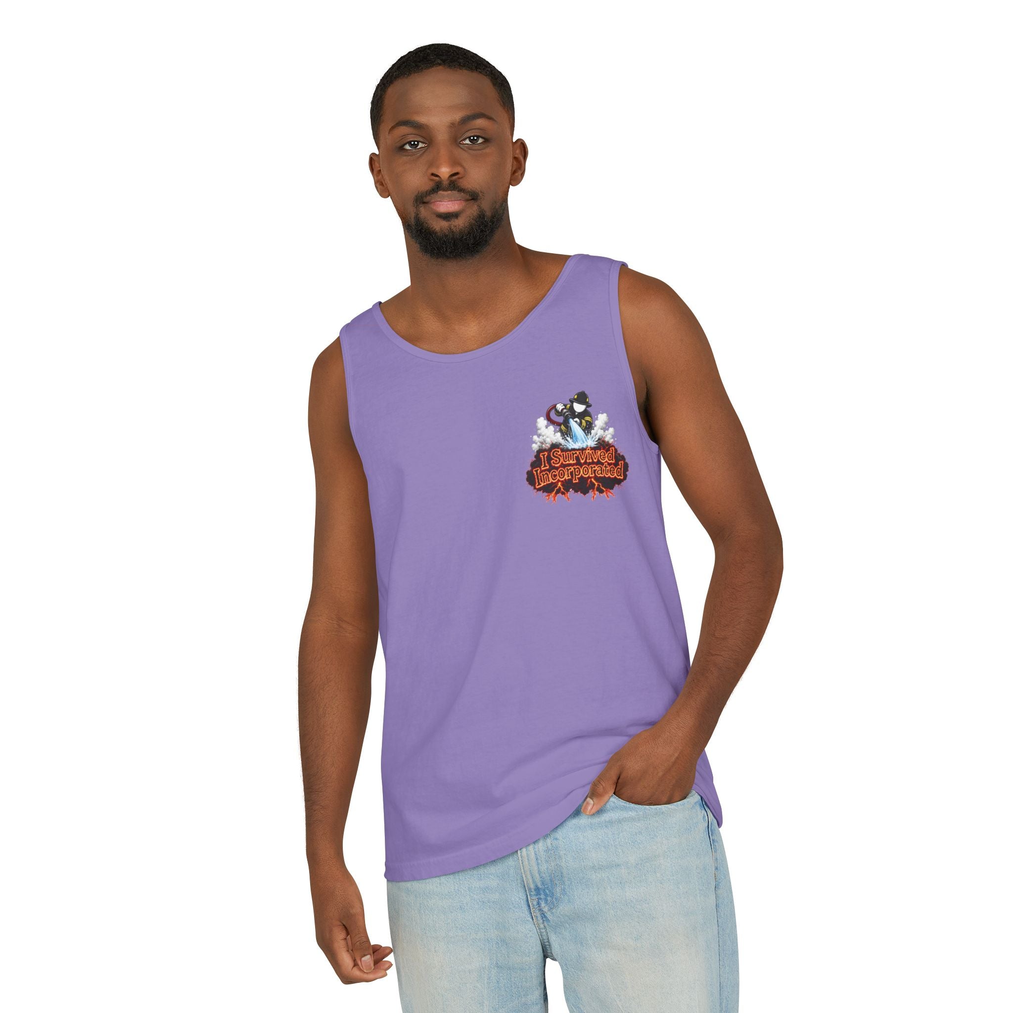 I Survived 2020 — "Please Stand By" Test Pattern Tee Wildfire Signal Edition Summer Premiere Unisex Garment-Dyed Tank Top