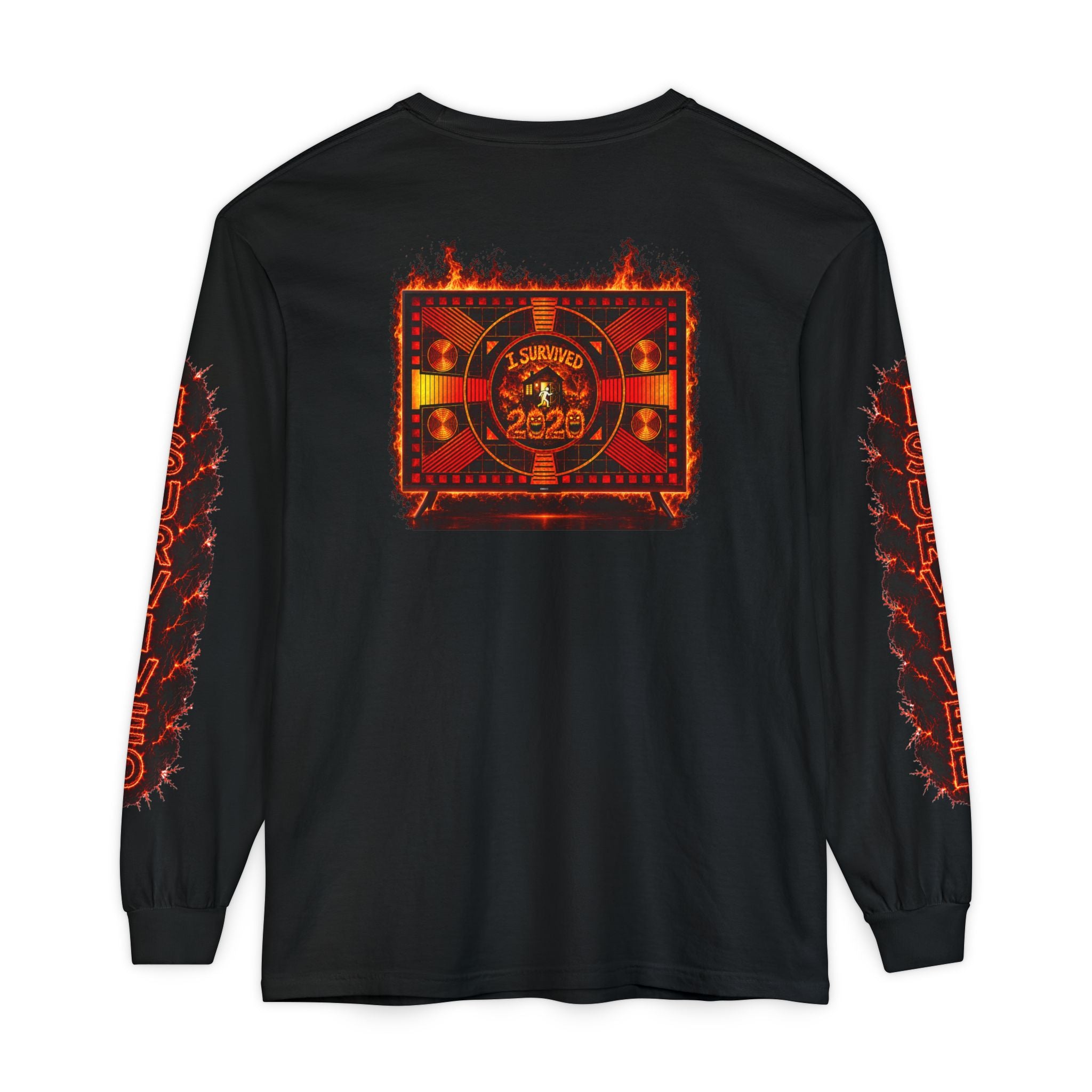 I Survived 2020 — "Please Stand By" Test Pattern Tee Special Edition Wildfire Signal Edition Summer Premiere Unisex Garment-Dyed Long Sleeve T-Shirt