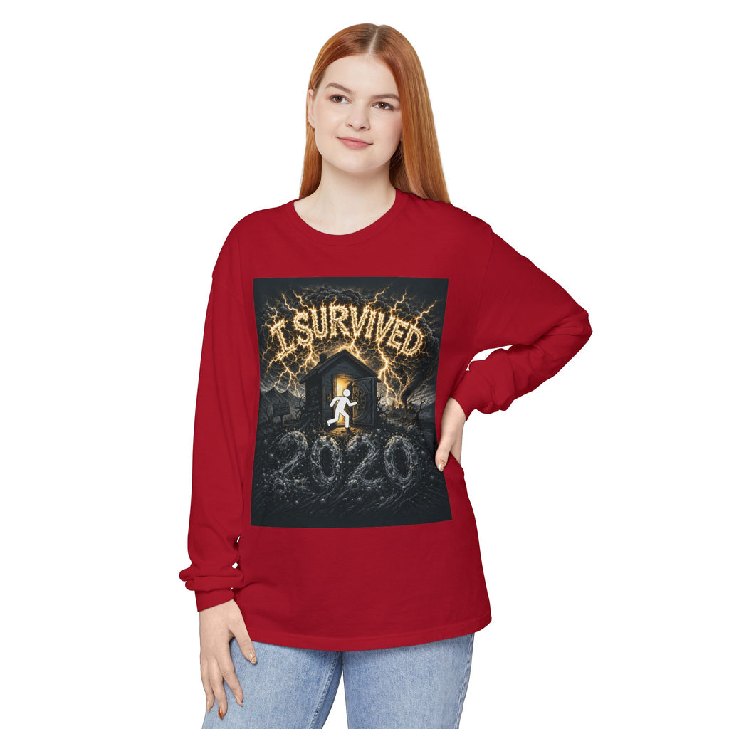 I Survived 2020 — Original Design Teaser Tee | Season 1 Premiere Drop Unisex Garment-dyed Long Sleeve T-Shirt