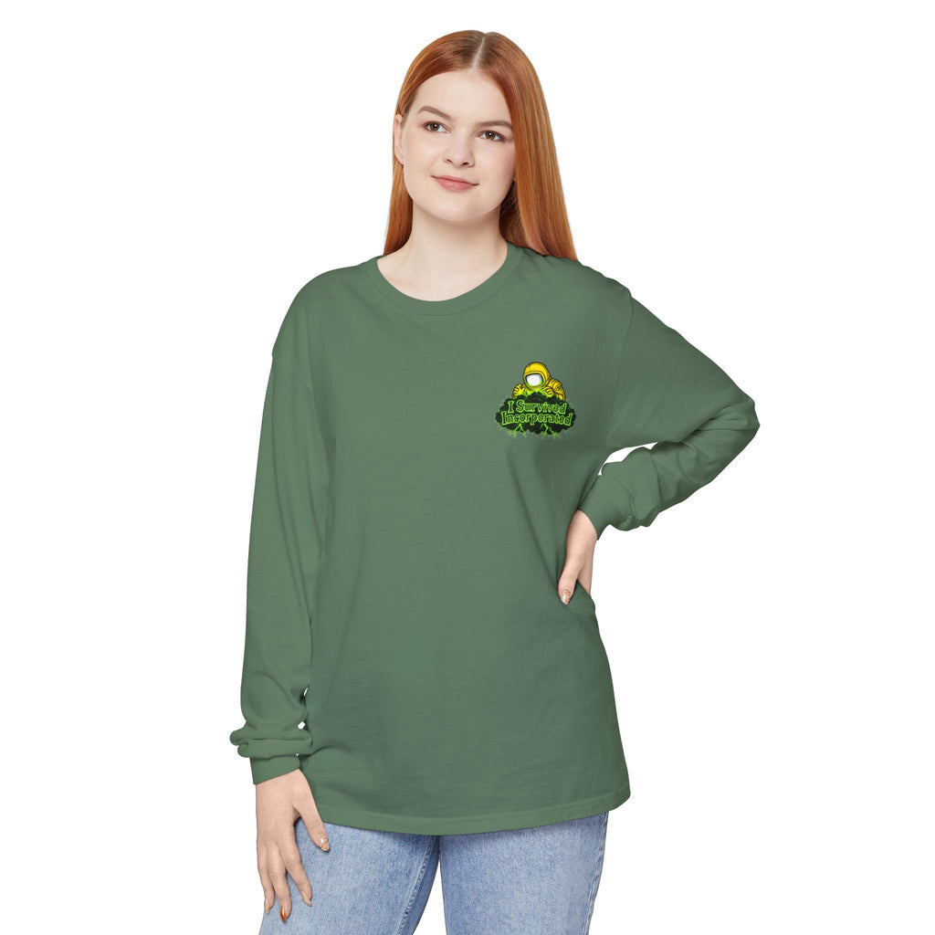 I Survived 2020 — "Please Stand By" Test Pattern Toxic Signal Tee Summer Premiere Unisex Garment-Dyed Long Sleeve T-Shirt