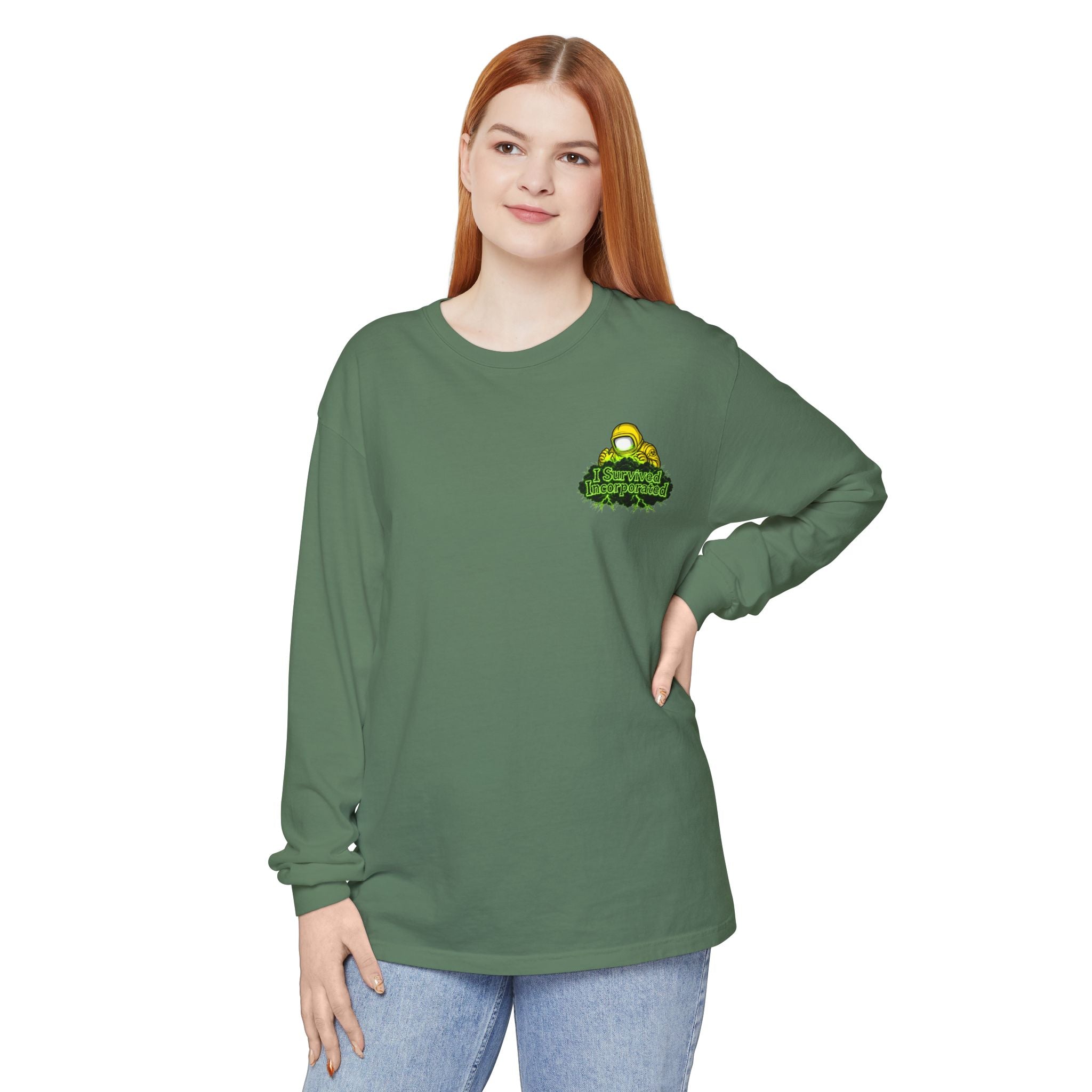 I Survived 2020 — "Please Stand By" Test Pattern Toxic Signal Tee Summer Premiere Unisex Garment-Dyed Long Sleeve T-Shirt