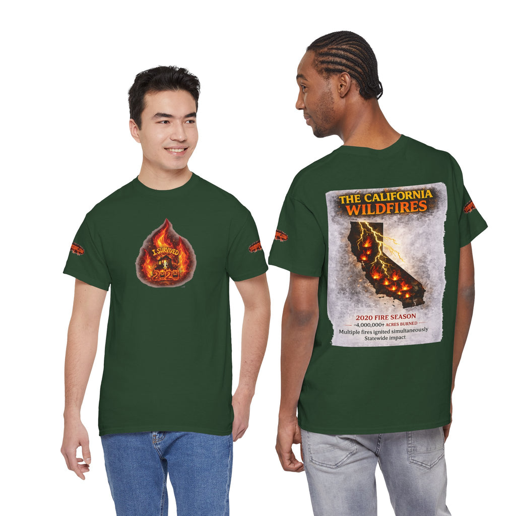 I Survived 2020 — WILDFIRES S2:E3: Director's Cut Special Edition "The California Wildfires" Memorial Unisex Heavy Cotton Tee
