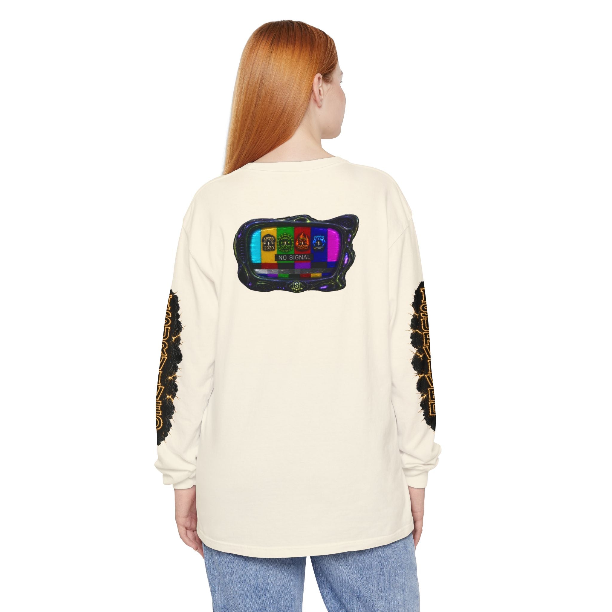 I Survived 2020 — "No Signal" Test Pattern Tee Special Edition Alien Broadcast Finale Summer Premiere Unisex Garment-Dyed Long Sleeve T-Shirt