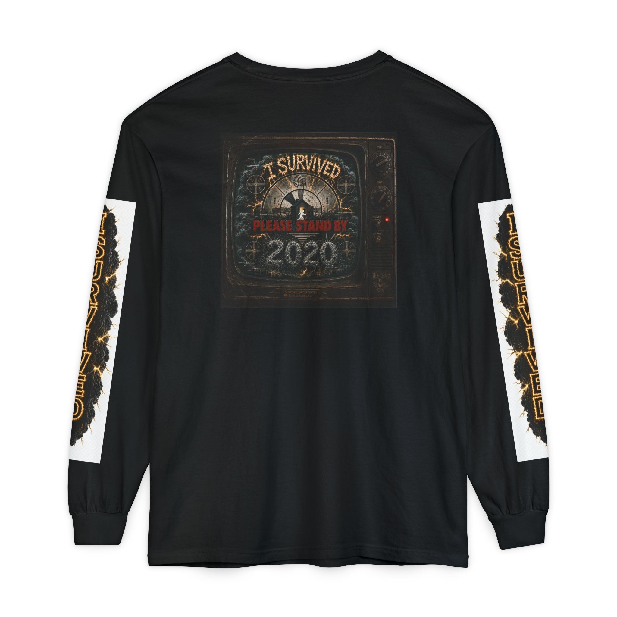 I Survived 2020 — "Please Stand By" Test Pattern Tee Special Edition Summer Premier Unisex Garment-Dyed Long Sleeve T-Shirt