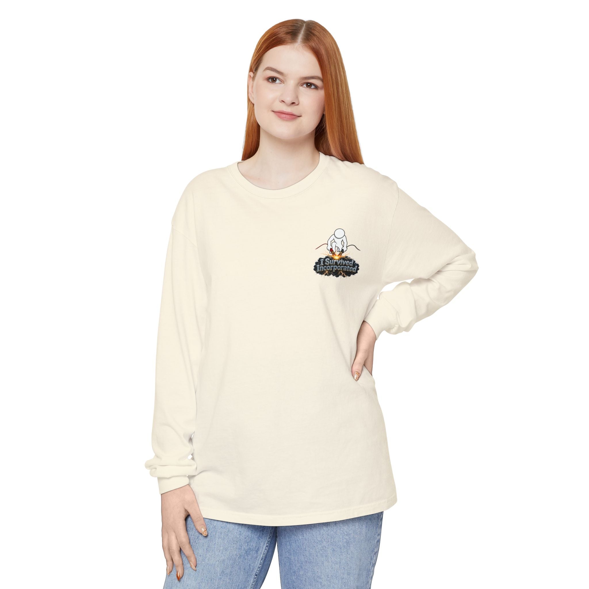 I Survived 2020 — "Please Stand By" Test Pattern Tee Summer Premier Unisex Garment-Dyed Long Sleeve T-Shirt