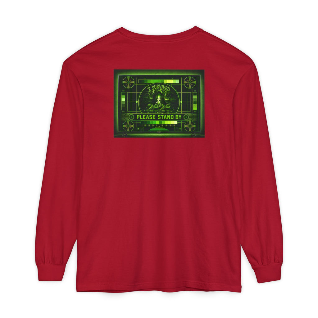 I Survived 2020 — "Please Stand By" Test Pattern Toxic Signal Tee Summer Premiere Unisex Garment-Dyed Long Sleeve T-Shirt