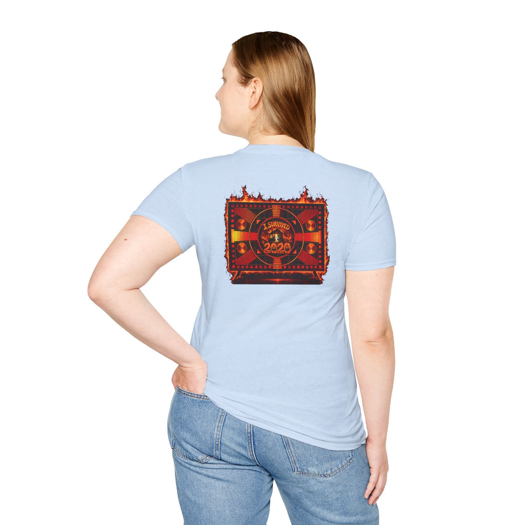 I Survived 2020 — "Please Stand By" Test Pattern Tee Wildfire Signal Edition Summer Premiere Unisex Softstyle T-Shirt