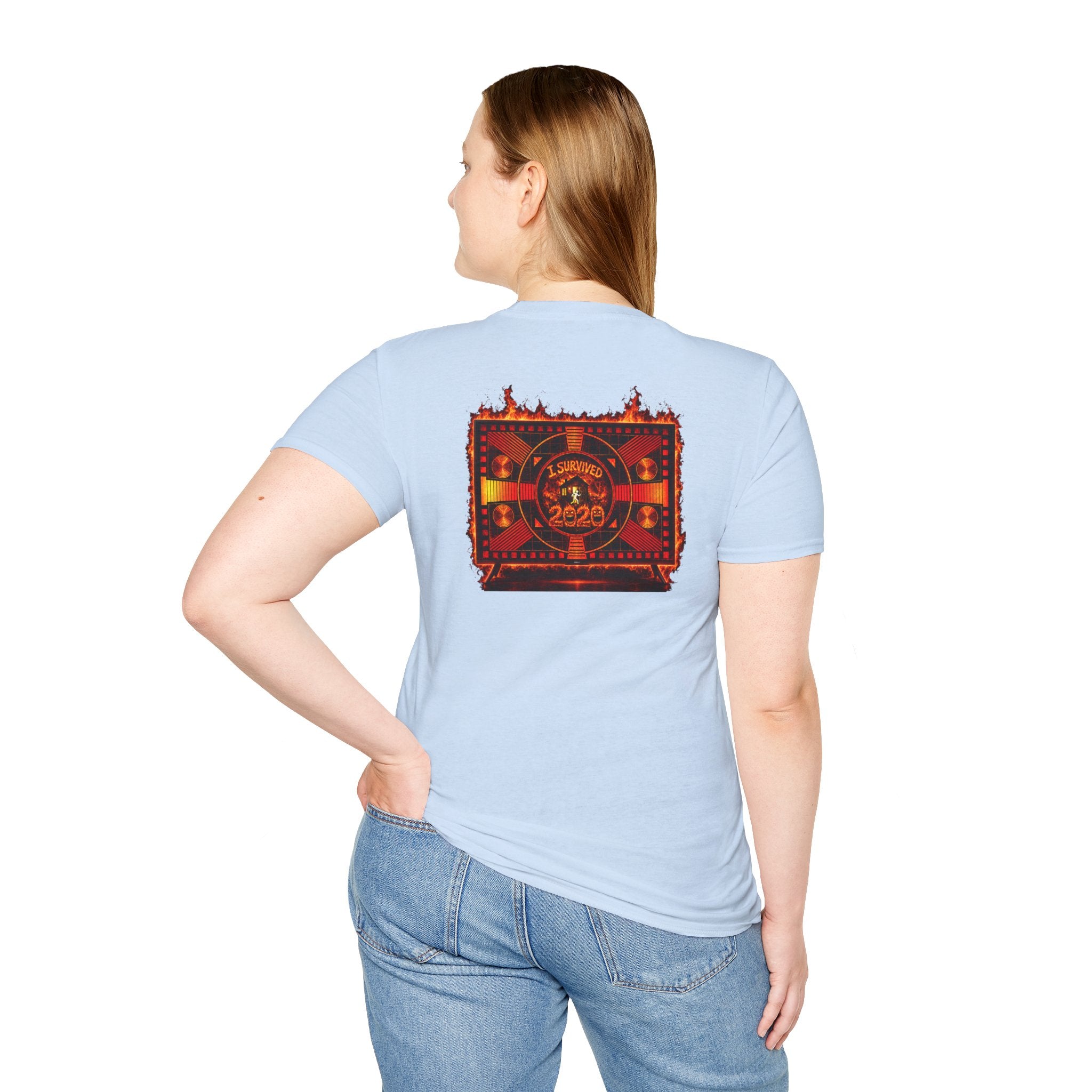 I Survived 2020 — "Please Stand By" Test Pattern Tee Wildfire Signal Edition Summer Premiere Unisex Softstyle T-Shirt