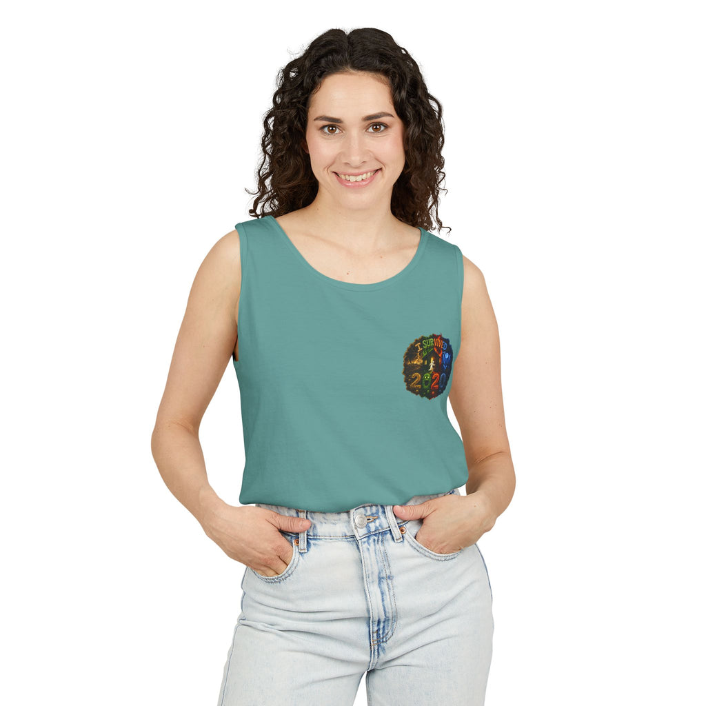 I Survived 2020 — "No Signal" Test Pattern Tee Alien Broadcast Finale Summer Premiere Unisex Garment-Dyed Tank Top