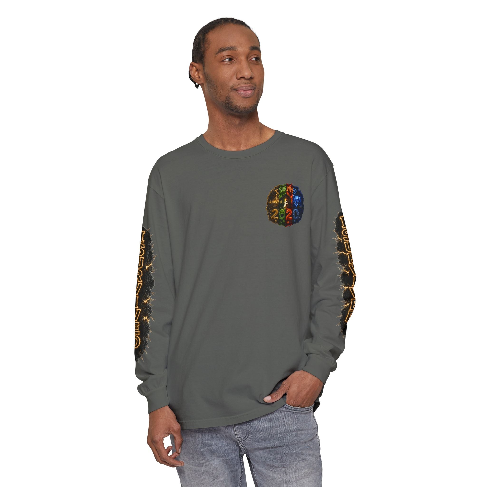 I Survived 2020 — "No Signal" Test Pattern Tee Special Edition Alien Broadcast Finale Summer Premiere Unisex Garment-Dyed Long Sleeve T-Shirt
