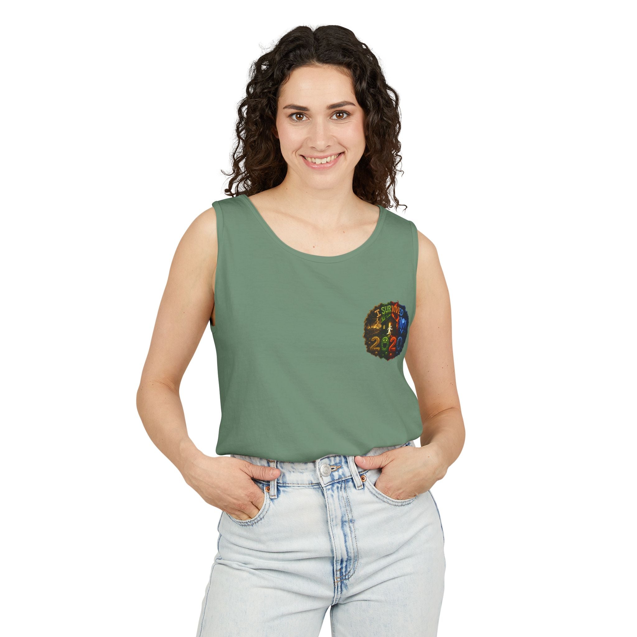 I Survived 2020 — "No Signal" Test Pattern Tee Alien Broadcast Finale Summer Premiere Unisex Garment-Dyed Tank Top