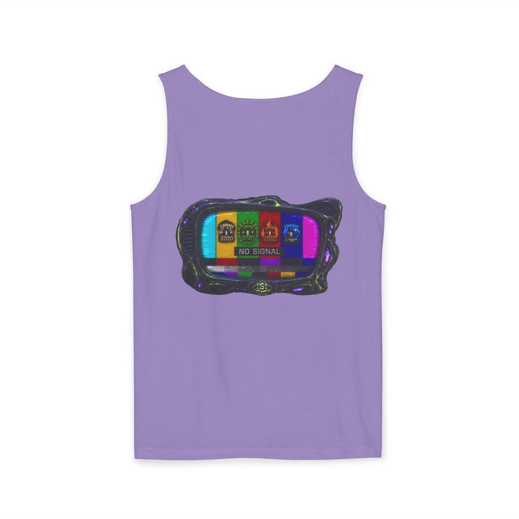 I Survived 2020 — "No Signal" Test Pattern Tee Alien Broadcast Finale Summer Premiere Unisex Garment-Dyed Tank Top