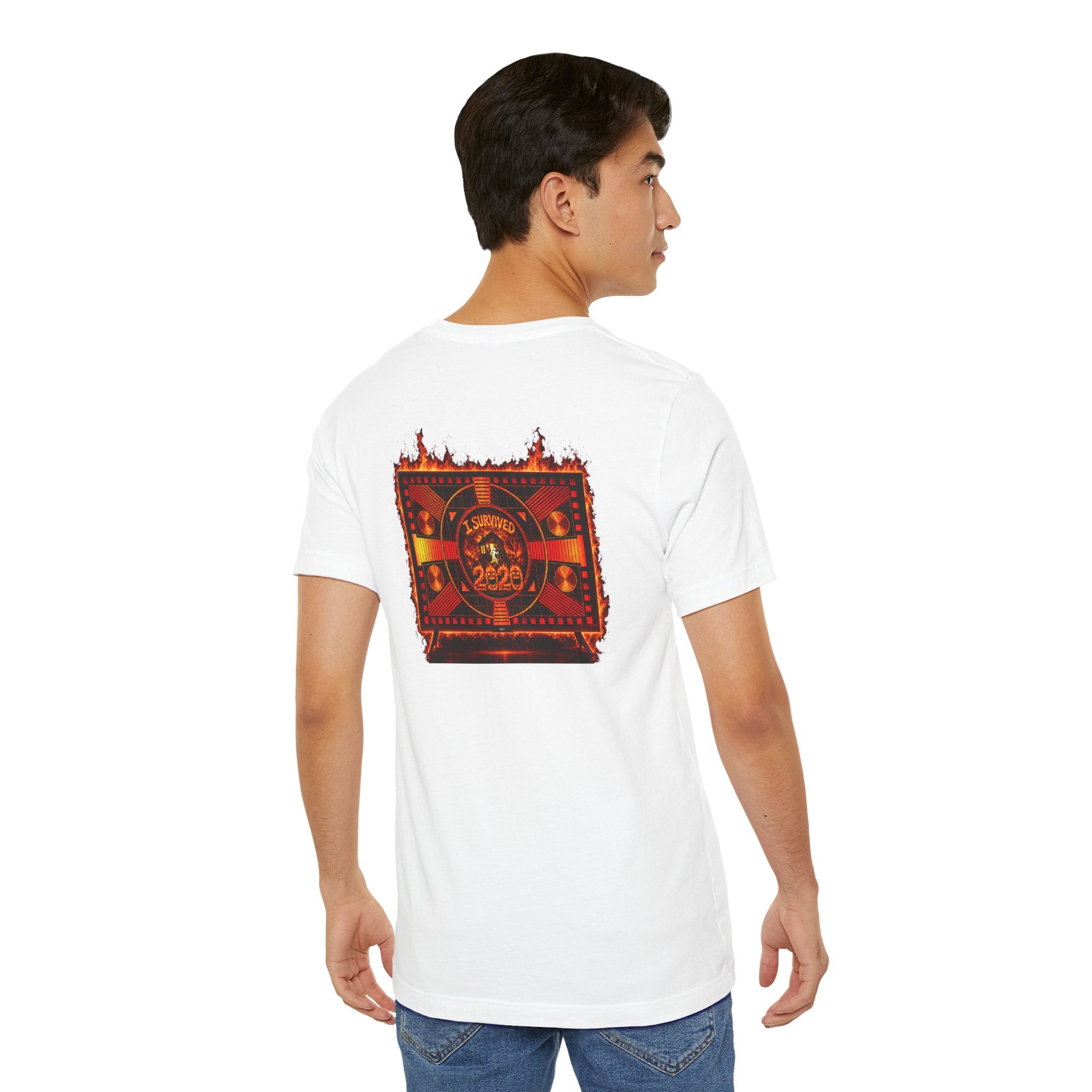 I Survived 2020 — "Please Stand By" Test Pattern Tee Wildfire Signal Edition Summer Premiere Unisex Jersey Short Sleeve Tee