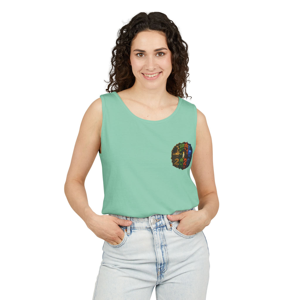 I Survived 2020 — "No Signal" Test Pattern Tee Alien Broadcast Finale Summer Premiere Unisex Garment-Dyed Tank Top