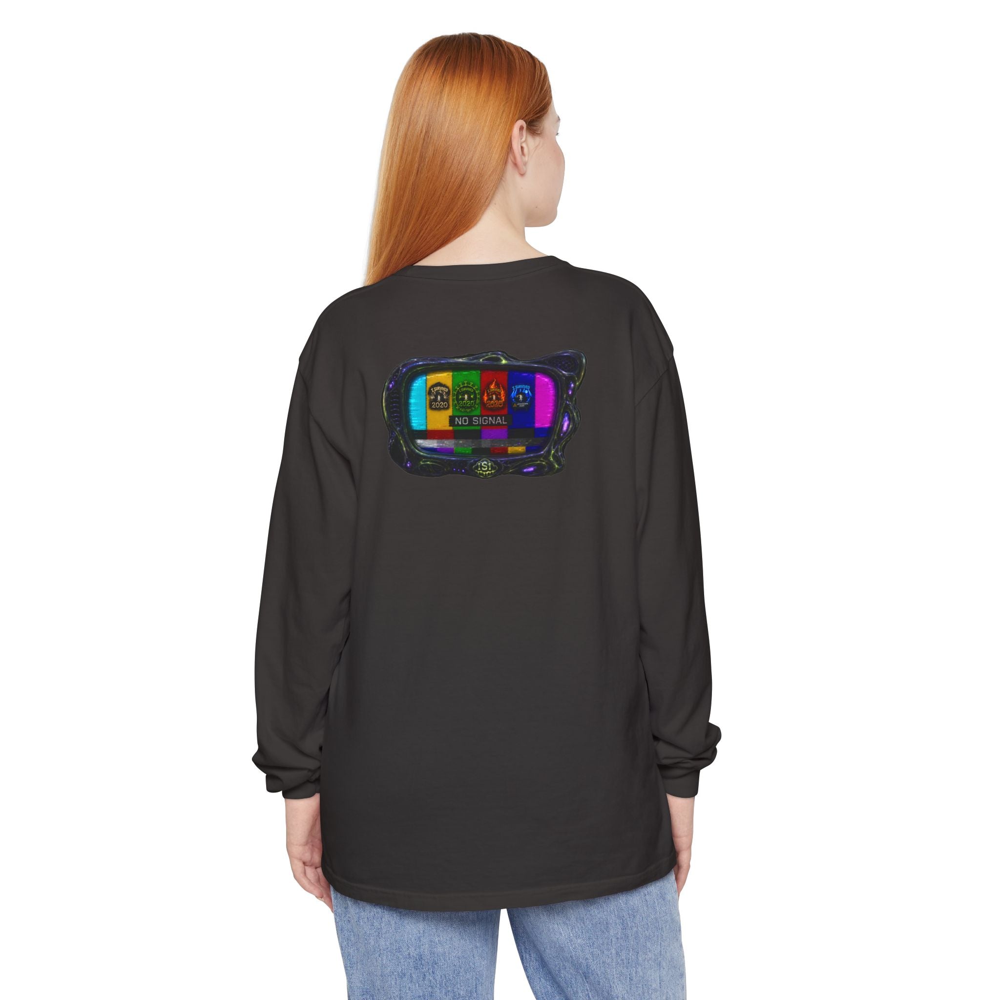 I Survived 2020 — "No Signal" Test Pattern Tee Alien Broadcast Finale Summer Premiere Garment-Dyed Long Sleeve T-Shirt