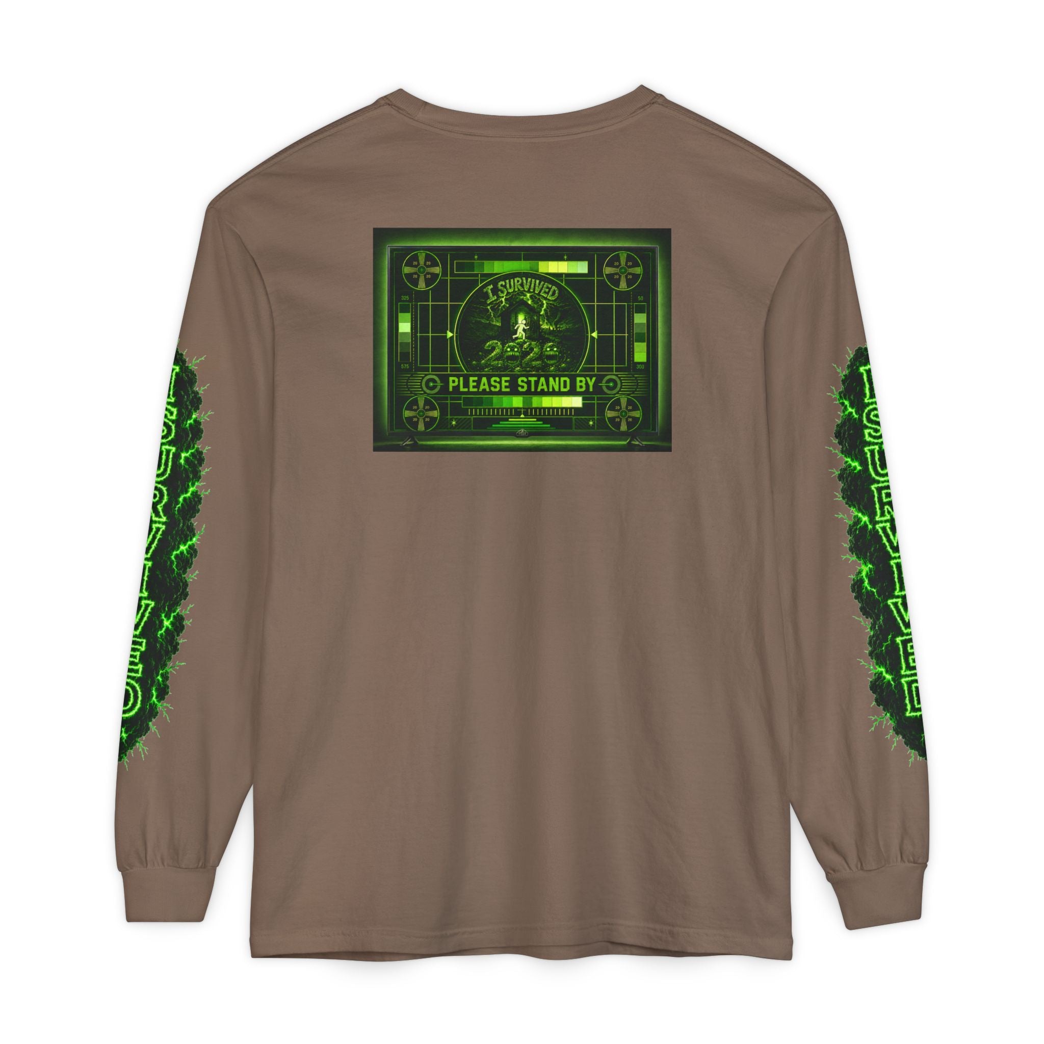 I Survived 2020 — "Please Stand By" Test Pattern Toxic Signal Tee Special Edition Summer Premiere Unisex Garment-Dyed Long Sleeve T-Shirt