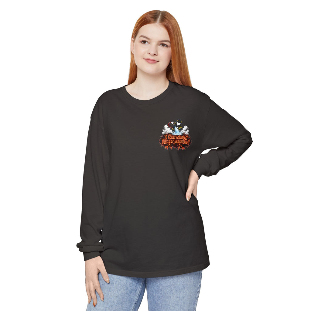 I Survived 2020 — "Please Stand By" Test Pattern Tee Wildfire Signal Edition Summer Premiere Unisex Garment-Dyed Long Sleeve T-Shirt