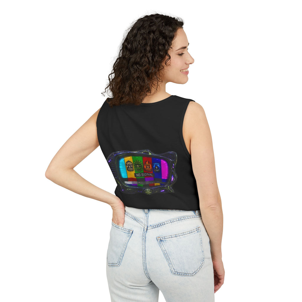 I Survived 2020 — "No Signal" Test Pattern Tee Alien Broadcast Finale Summer Premiere Unisex Garment-Dyed Tank Top