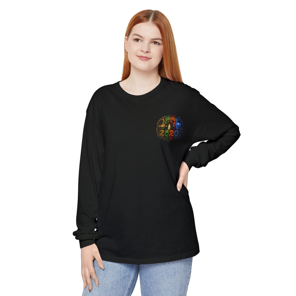 I Survived 2020 — "No Signal" Test Pattern Tee Alien Broadcast Finale Summer Premiere Garment-Dyed Long Sleeve T-Shirt