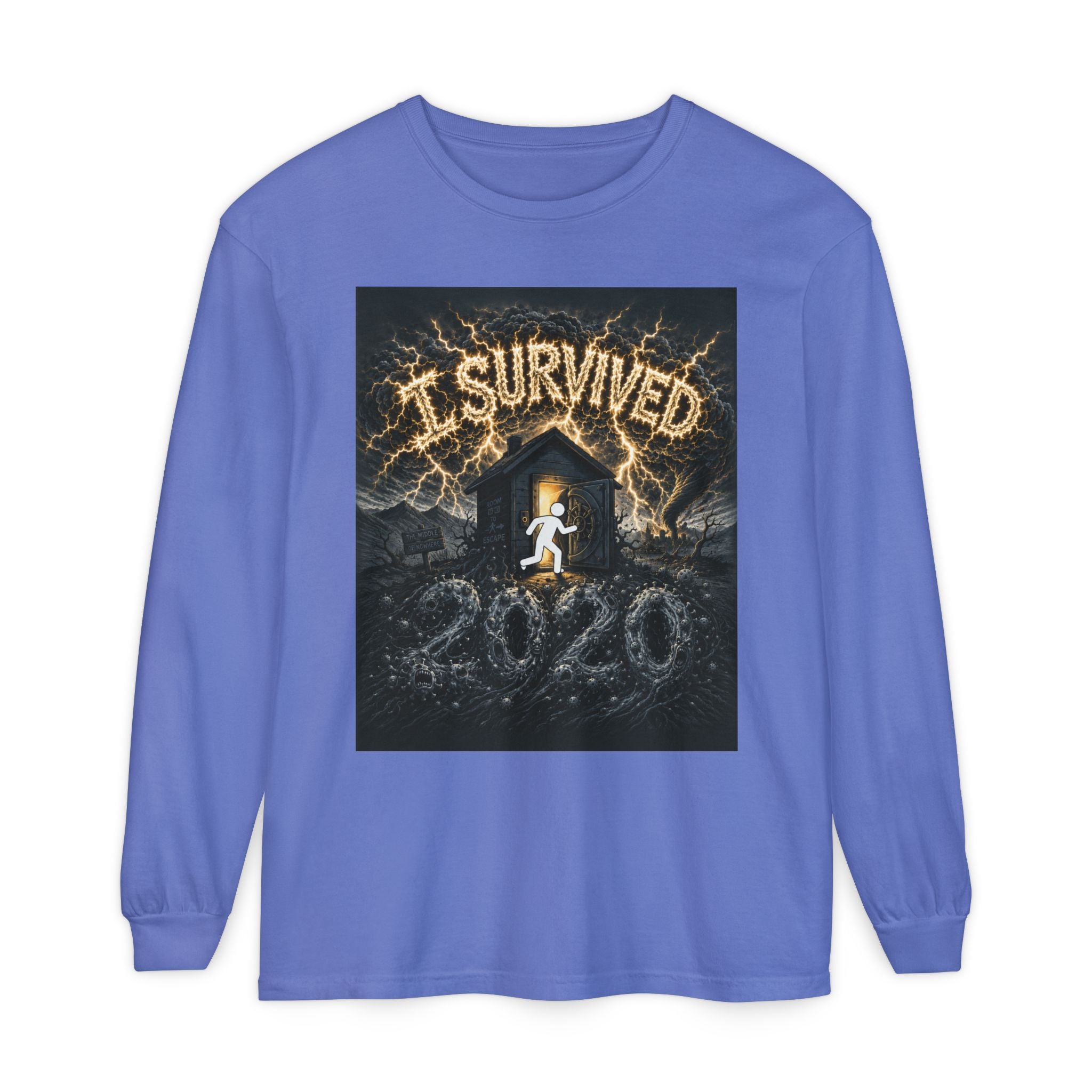 I Survived 2020 — Original Design Teaser Tee | Season 1 Premiere Drop Unisex Garment-dyed Long Sleeve T-Shirt