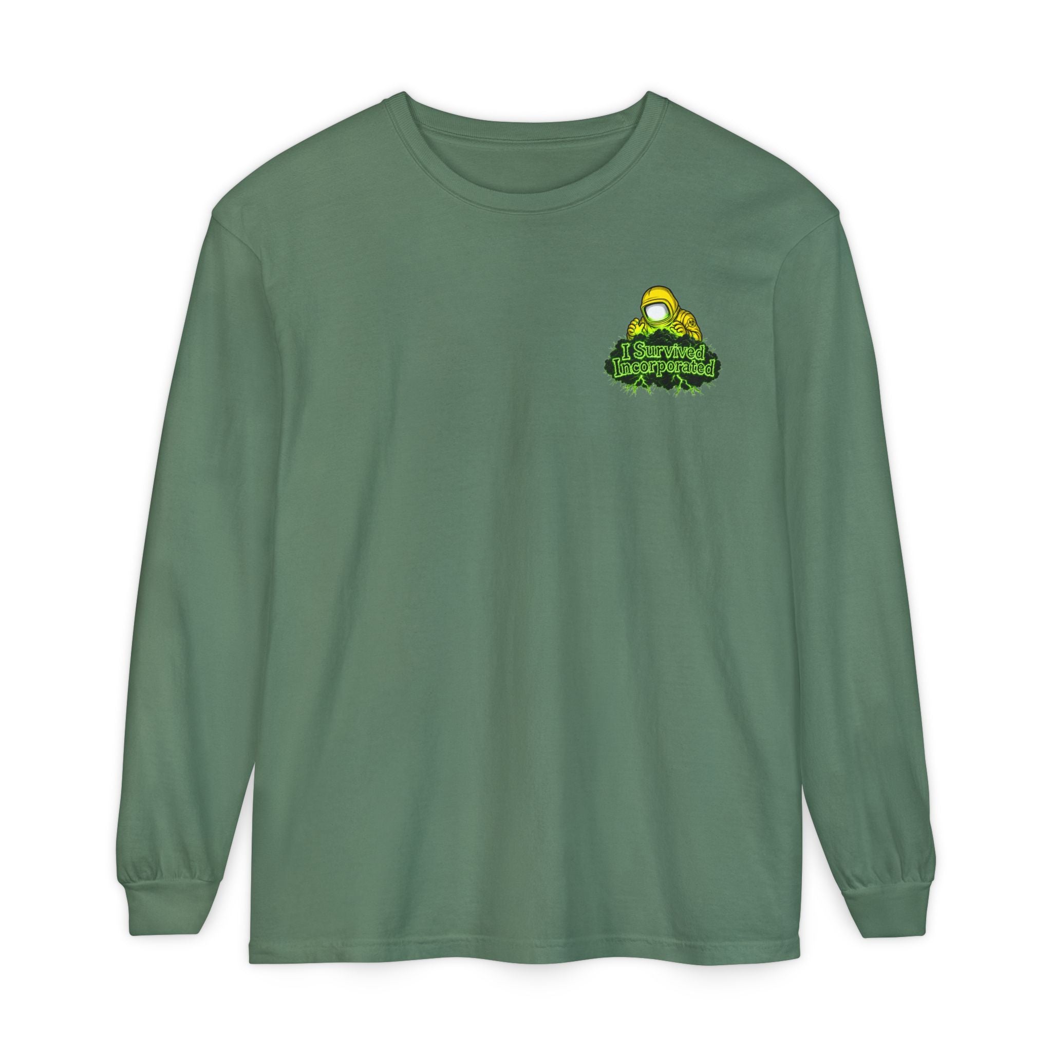 I Survived 2020 — "Please Stand By" Test Pattern Toxic Signal Tee Summer Premiere Unisex Garment-Dyed Long Sleeve T-Shirt