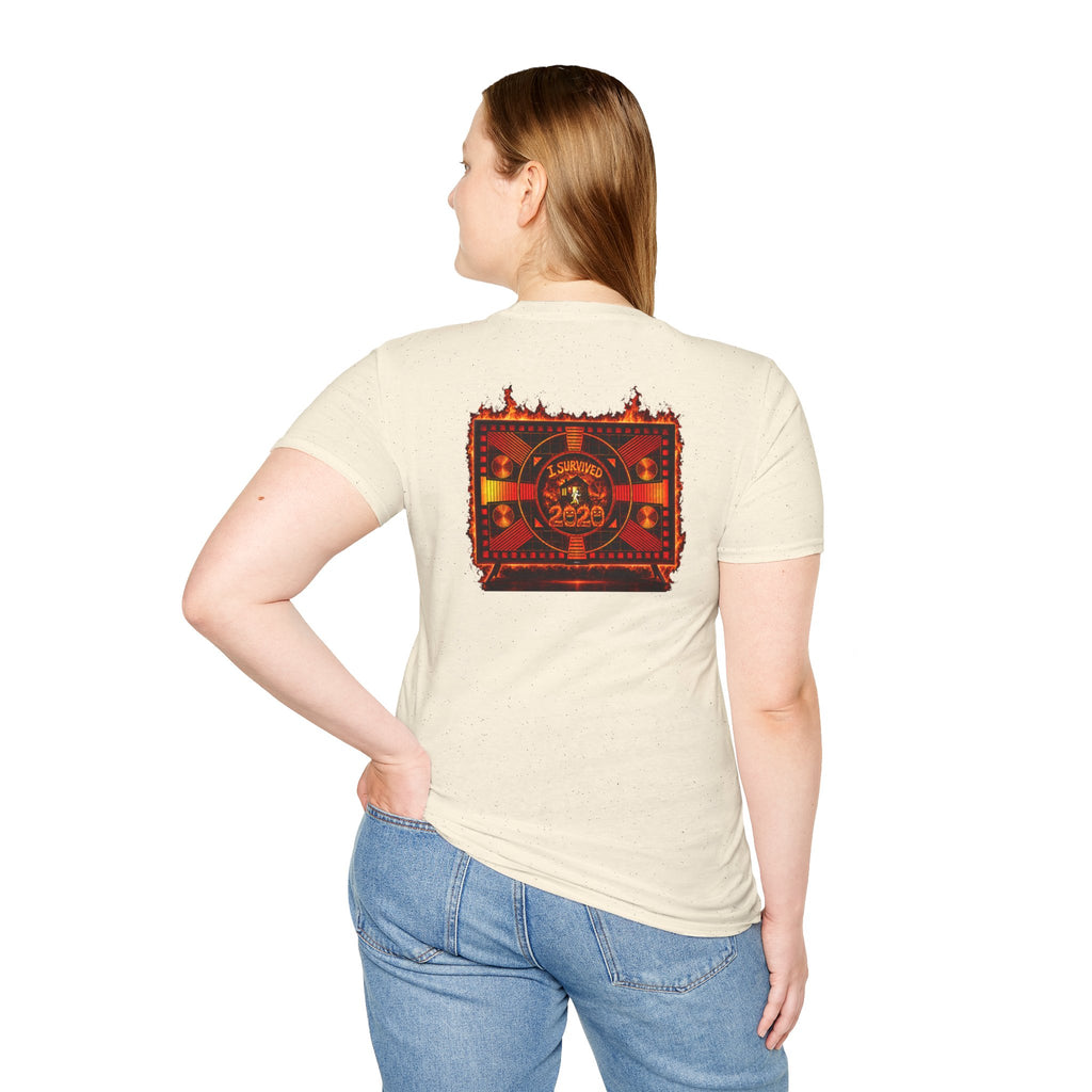 I Survived 2020 — "Please Stand By" Test Pattern Tee Wildfire Signal Edition Summer Premiere Unisex Softstyle T-Shirt