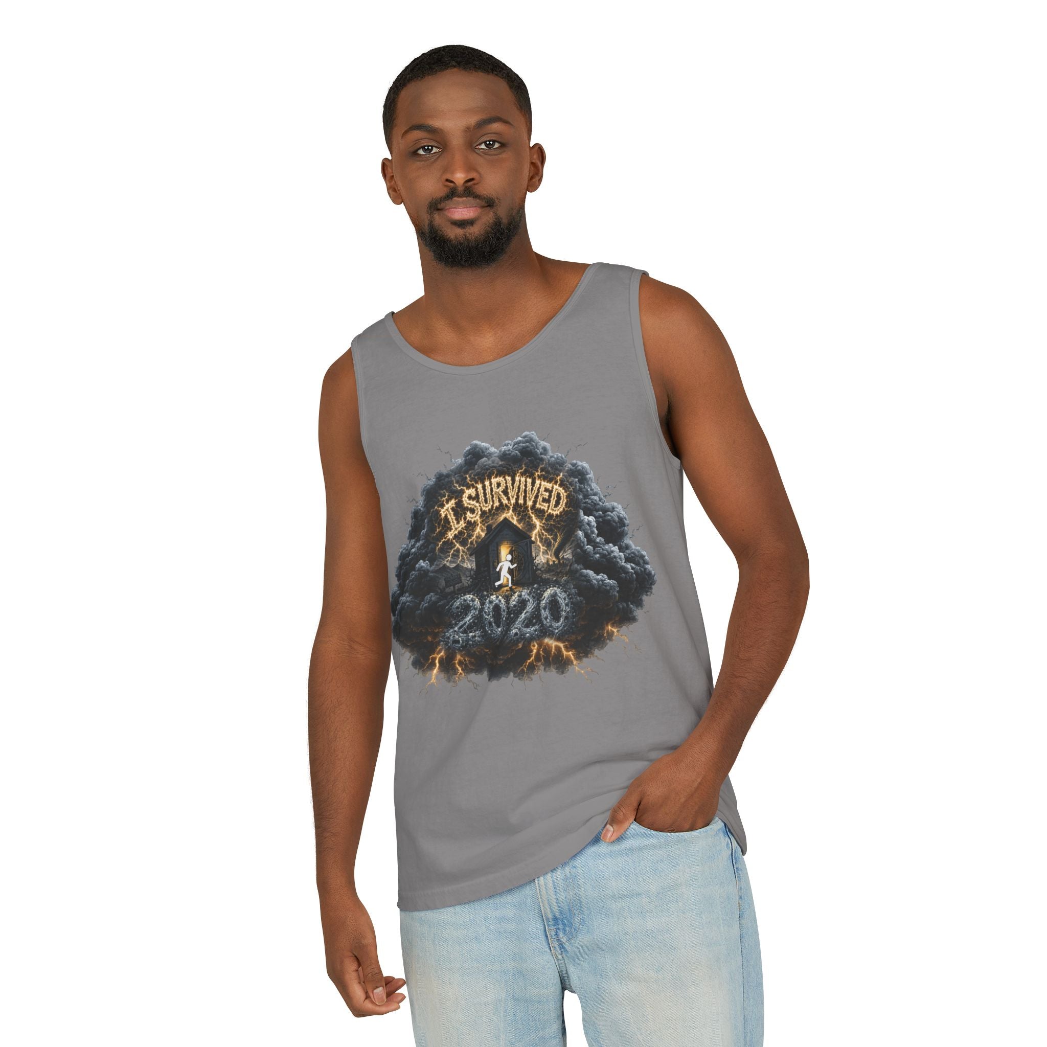 I Survived 2020 — Director's Cut Original Design Teaser Tee | Season 1 Premiere Drop Unisex Garment-Dyed Tank Top