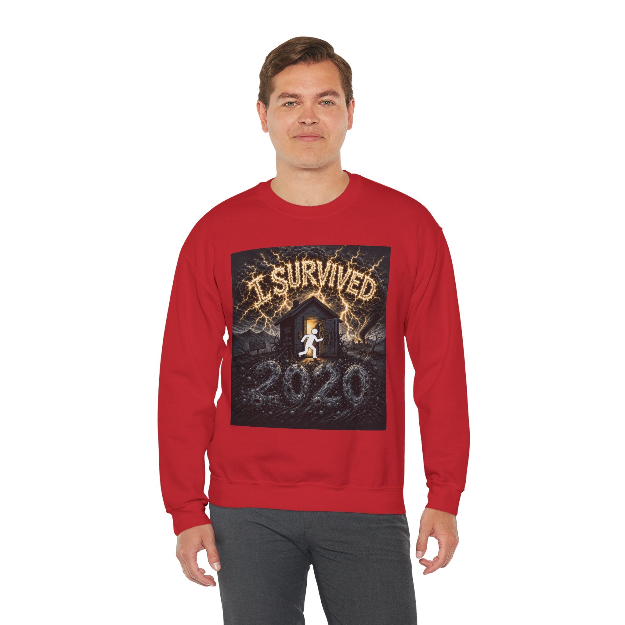 I Survived 2020 — Original Design Teaser Tee | Season 1 Premiere Drop Unisex Heavy Blend™ Crewneck Sweatshirt