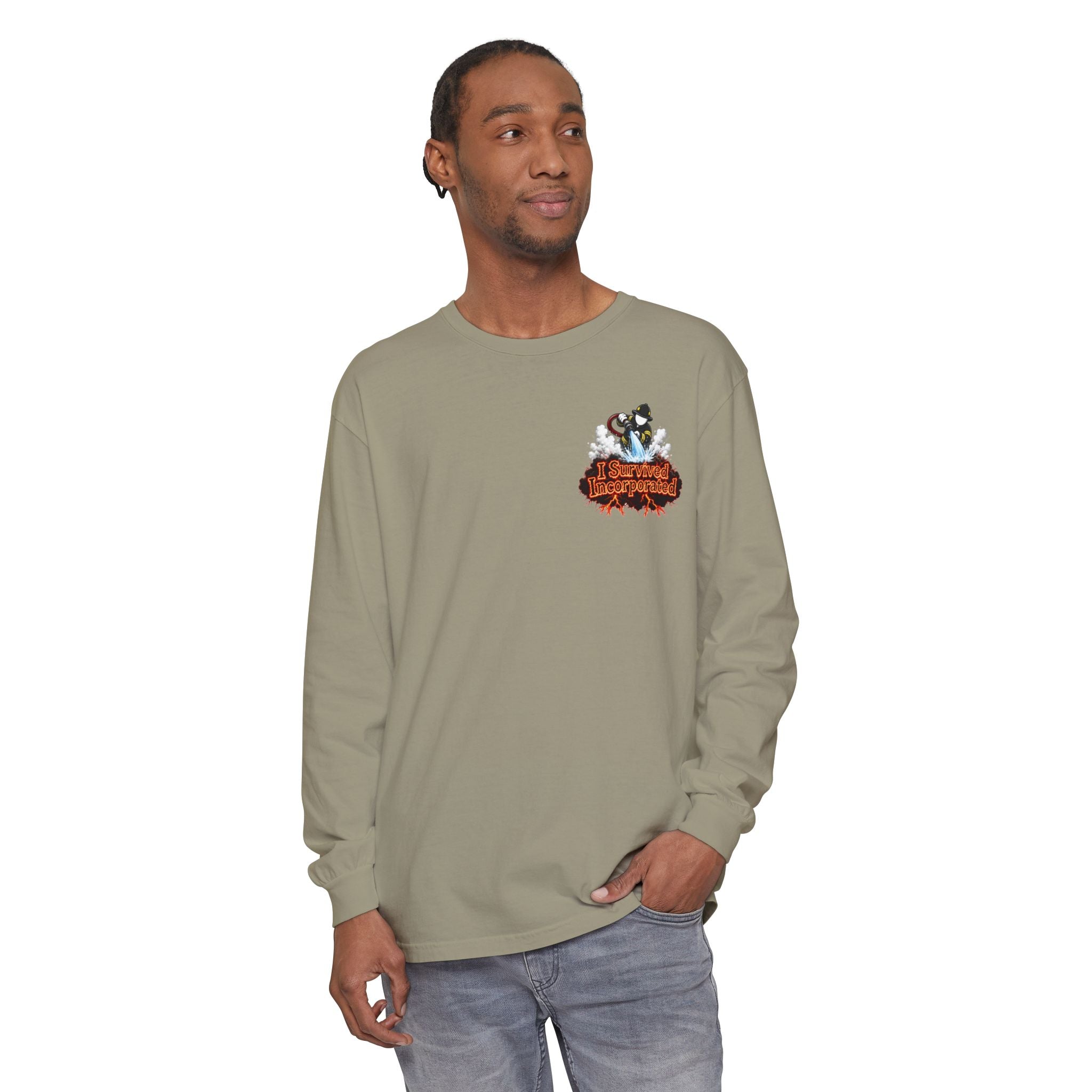 I Survived 2020 — "Please Stand By" Test Pattern Tee Wildfire Signal Edition Summer Premiere Unisex Garment-Dyed Long Sleeve T-Shirt