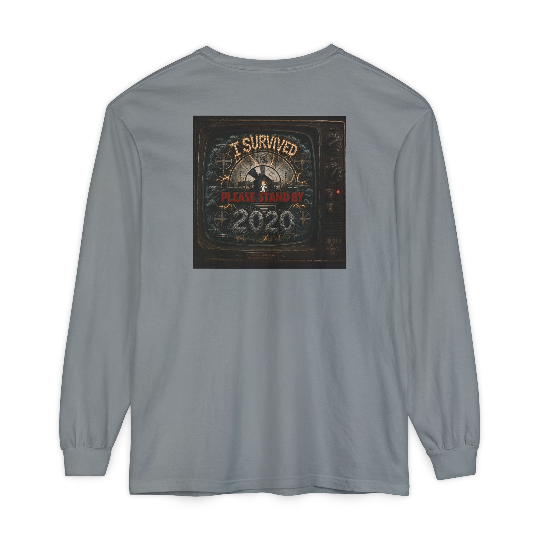 I Survived 2020 — "Please Stand By" Test Pattern Tee Summer Premier Unisex Garment-Dyed Long Sleeve T-Shirt