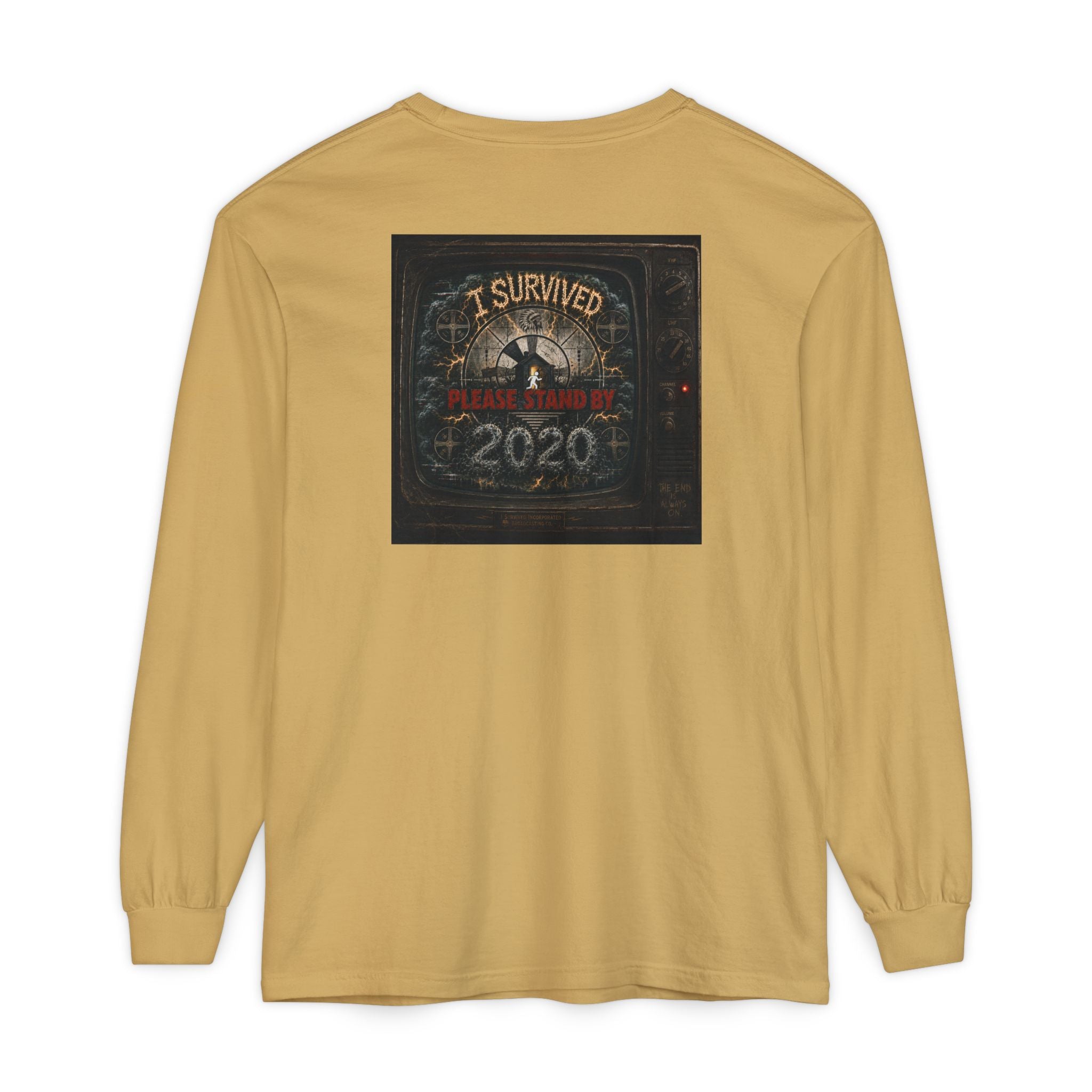 I Survived 2020 — "Please Stand By" Test Pattern Tee Summer Premier Unisex Garment-Dyed Long Sleeve T-Shirt